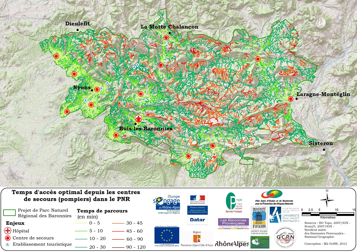 Carte du temps d’accès optimal depuis les centres de secours sur le SMBP Carte du temps d’accès optimal depuis les centres de secours sur le SMBP